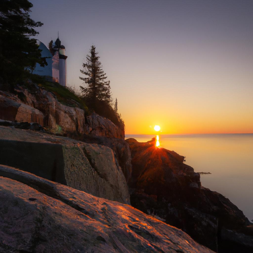 A magical sunrise by the lighthouse in Acadia National Park
