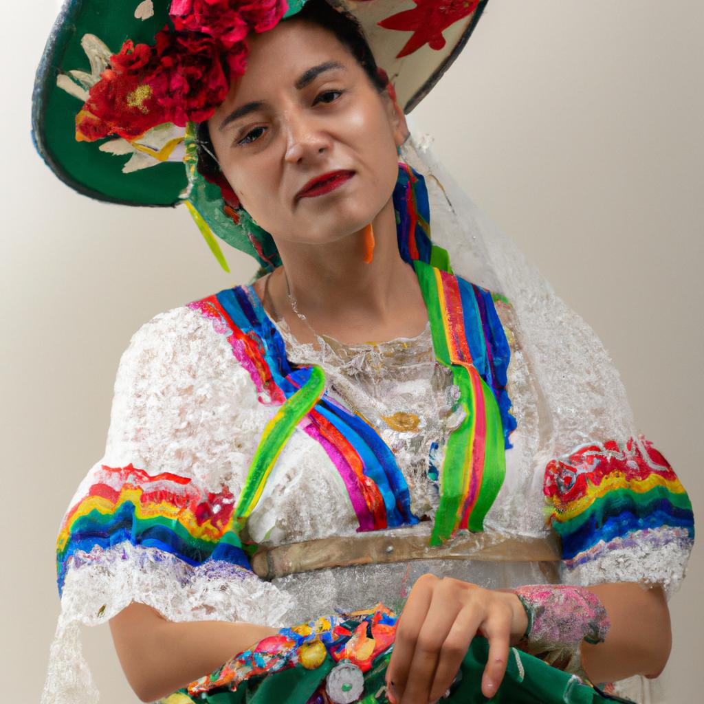 Adelita Mueca de Mxico wearing a detailed and colorful costume