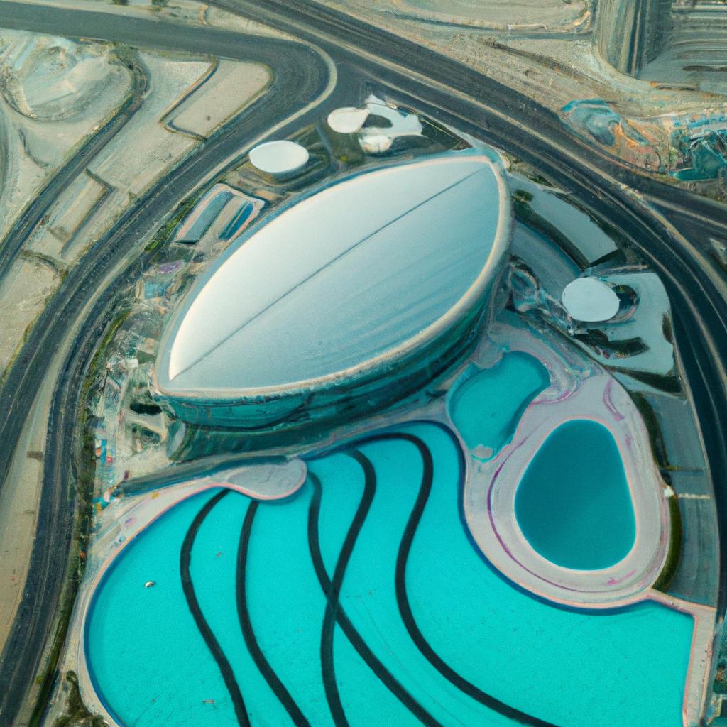 An aerial view of the world's biggest swimming pool and its stunning surroundings