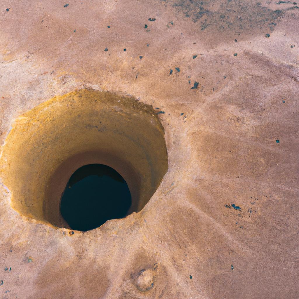 Aerial view of the biggest sinkhole in a desert landscape