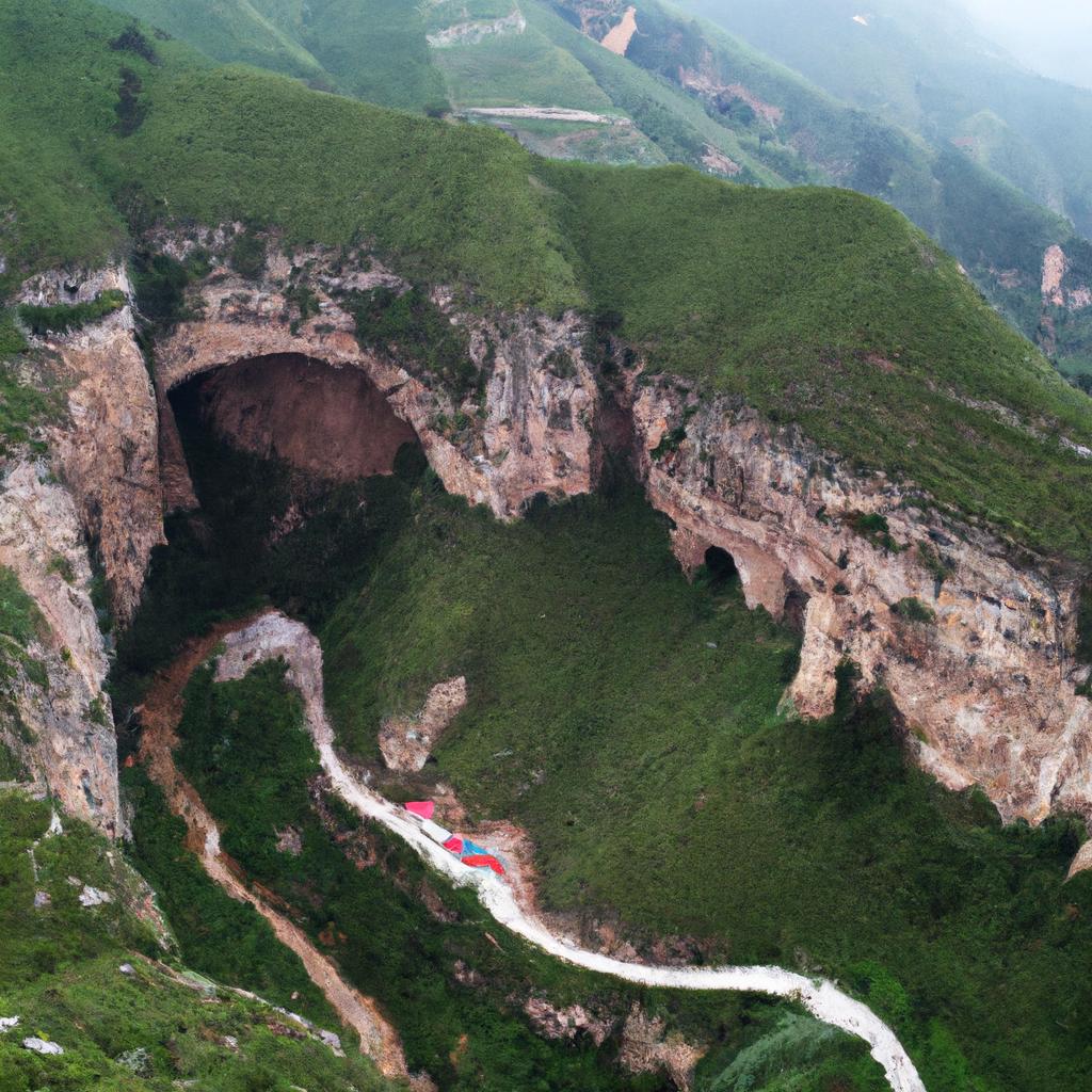 The Guoliang Tunnel is built into the side of a mountain, offering stunning views of the surrounding landscape