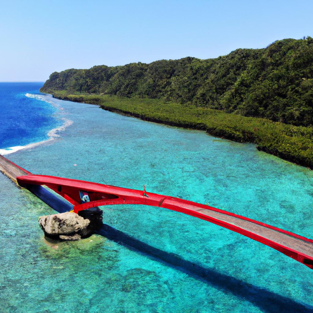The red crab bridge can be seen from above, showcasing the magnitude of the migration and the bridge itself