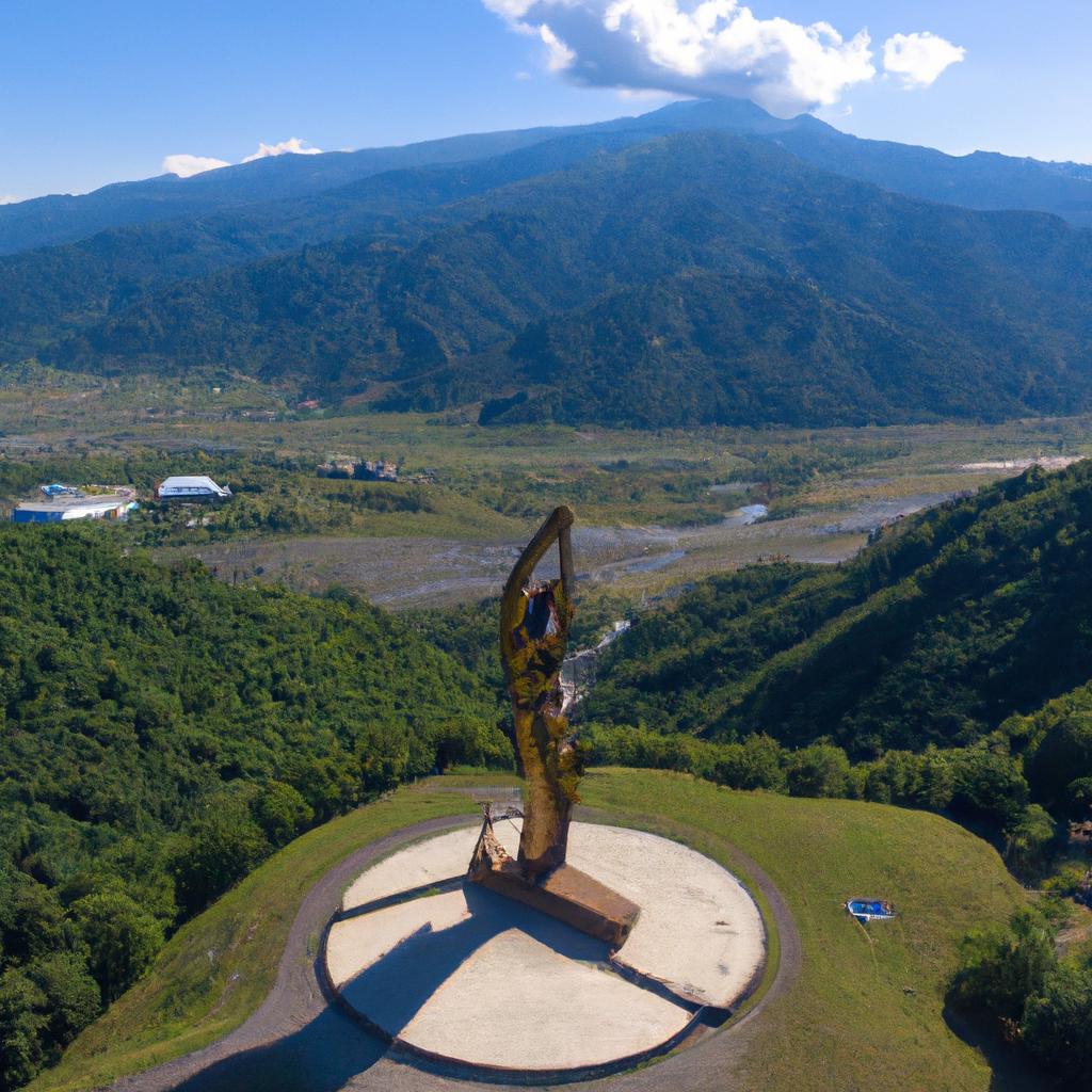The stunning view of the Statue of Love in Georgia from above