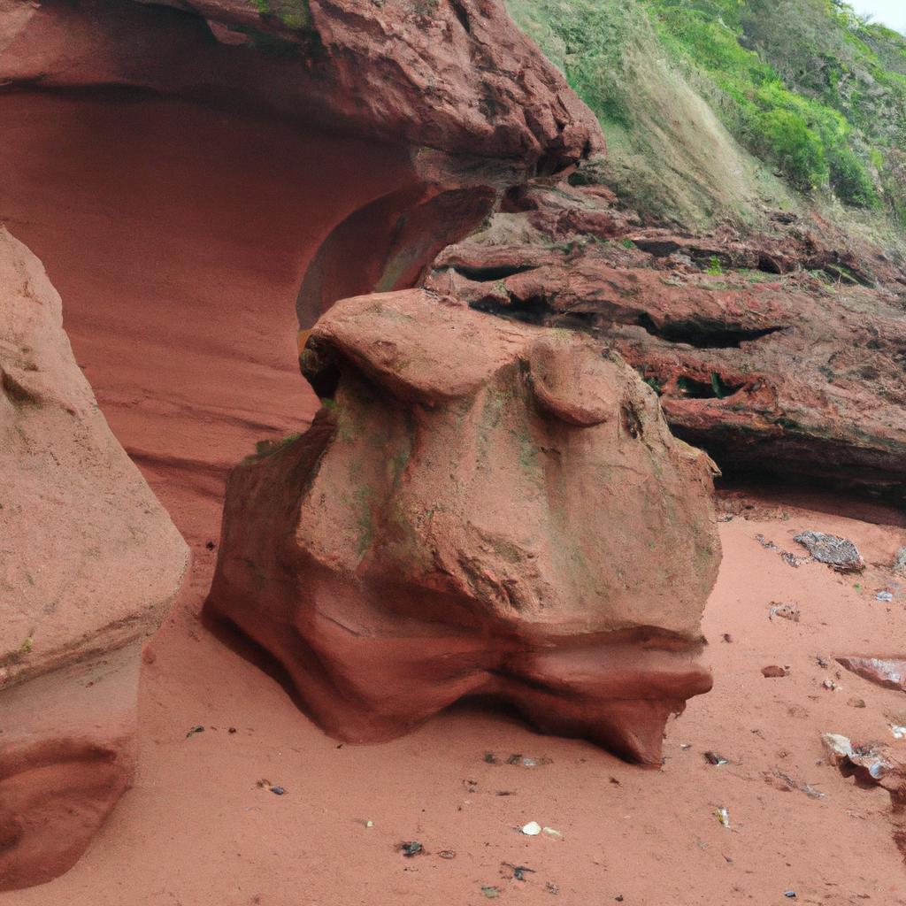 The red sand beach is a remarkable natural wonder formed from ancient volcanic rocks.