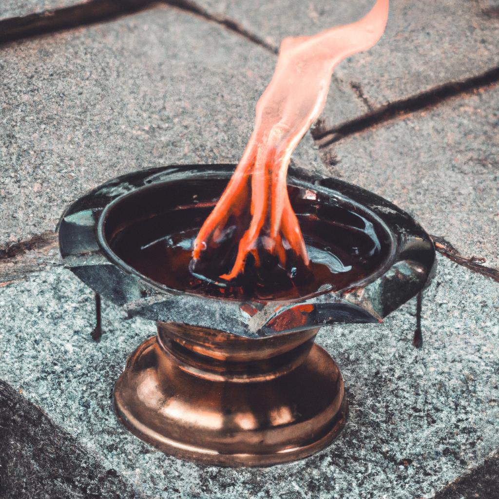 The eternal flame burns steadily in the temple, a symbol of the wisdom and knowledge of the ancients.