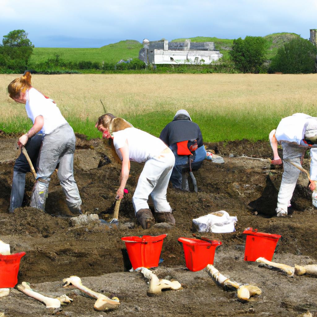 Archaeologists digging up an ancient giant skeleton in Ireland