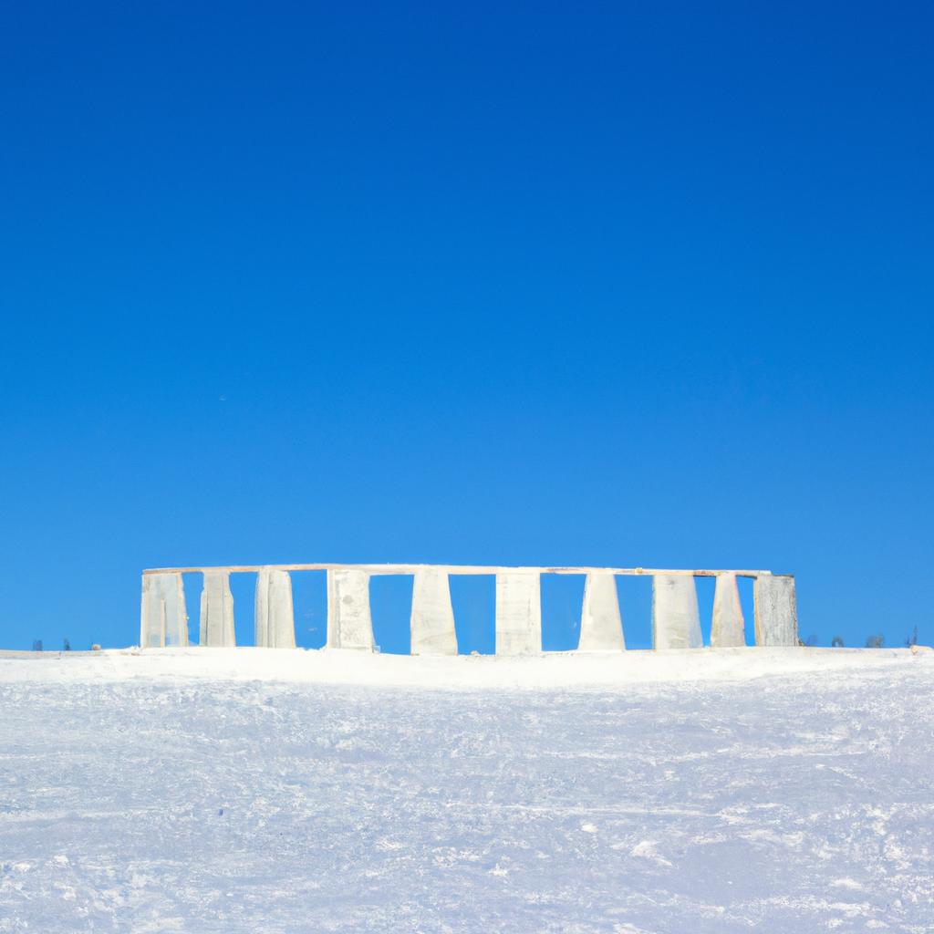 Arctic Henge on a Snowy Hill with a Clear Blue Sky