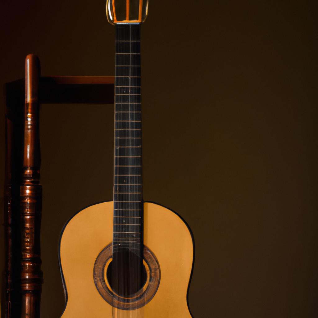 This Argentine guitar takes a break from being played and rests on its stand.