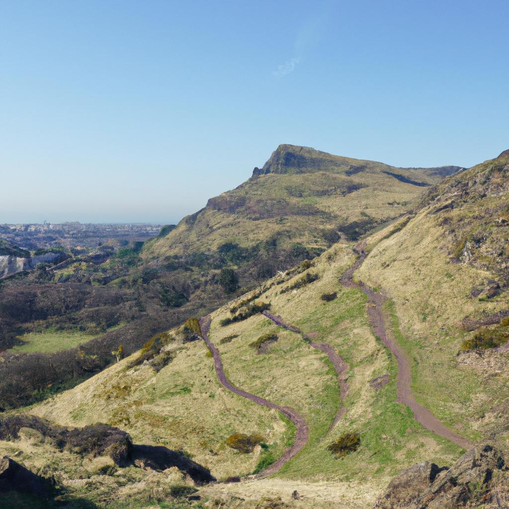 Hikers make the trek up Arthur's Seat for stunning panoramic views of Edinburgh and its rolling hills.