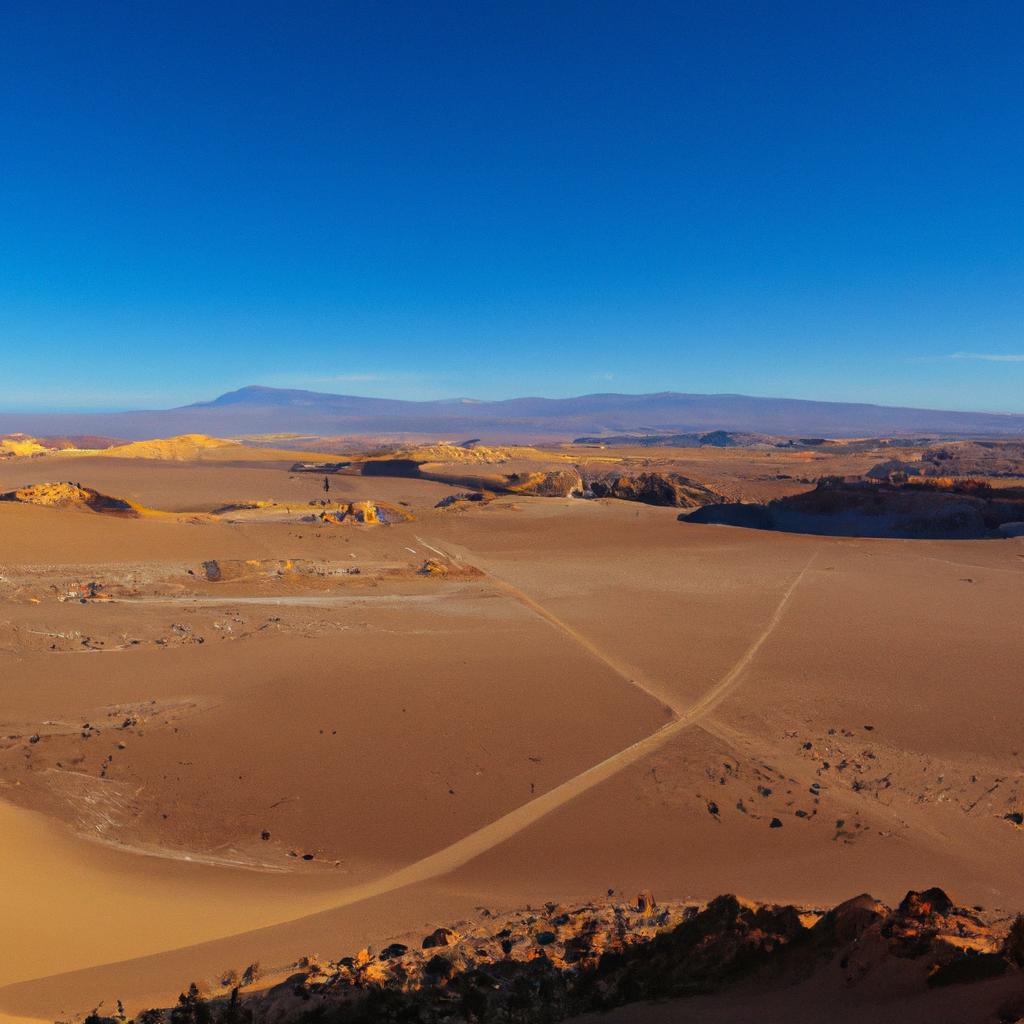 The stunning Atacama desert hand surrounded by sandy dunes in a panoramic view