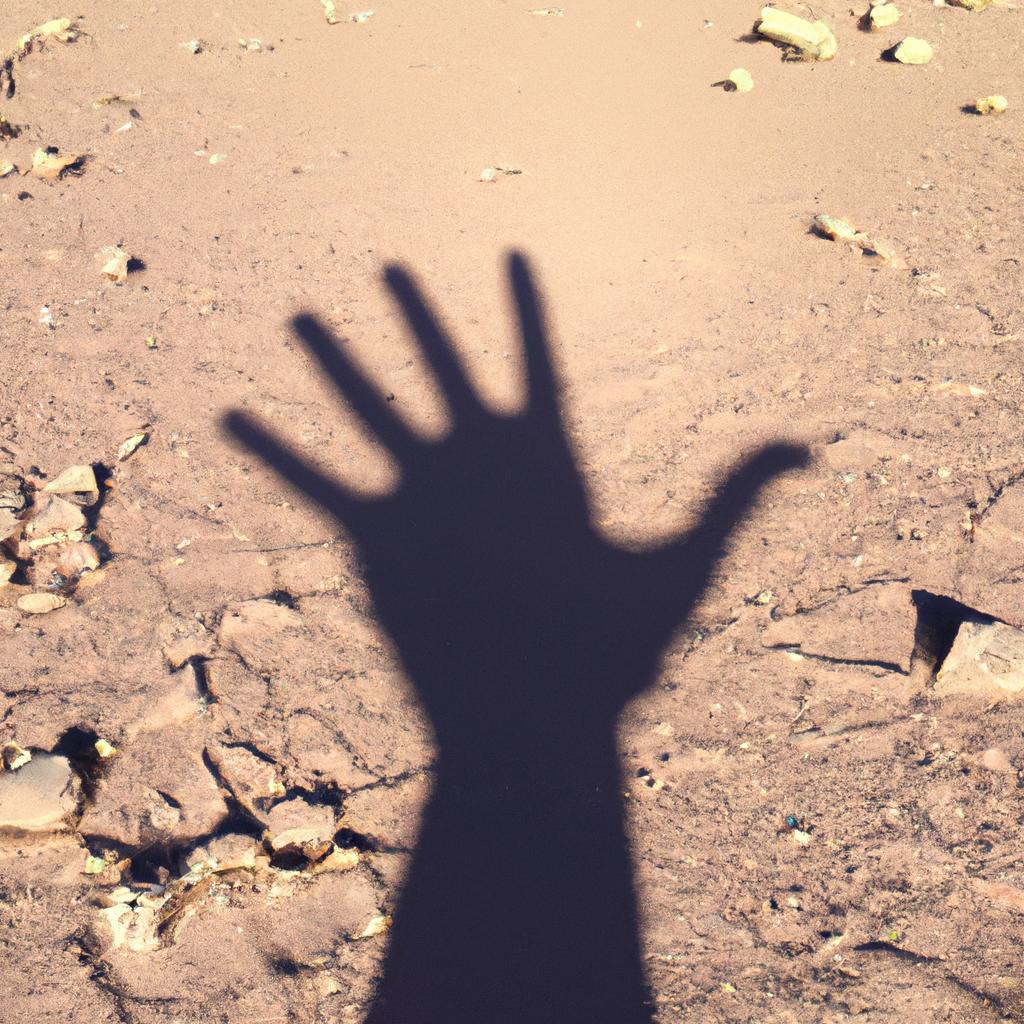 The Atacama desert hand casting a dramatic shadow on the desert floor