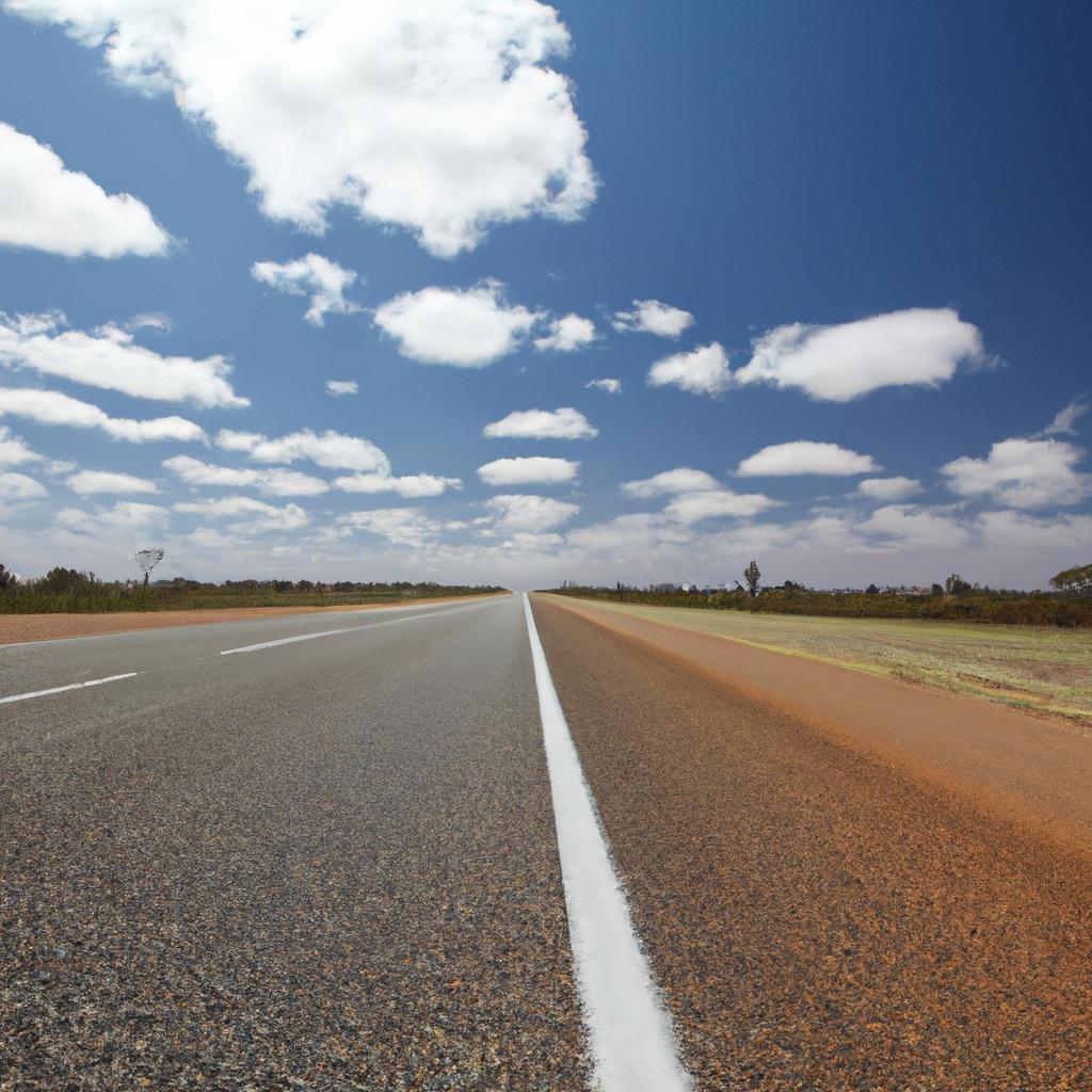 The road cuts through the expansive outback, offering stunning views of the desert landscape