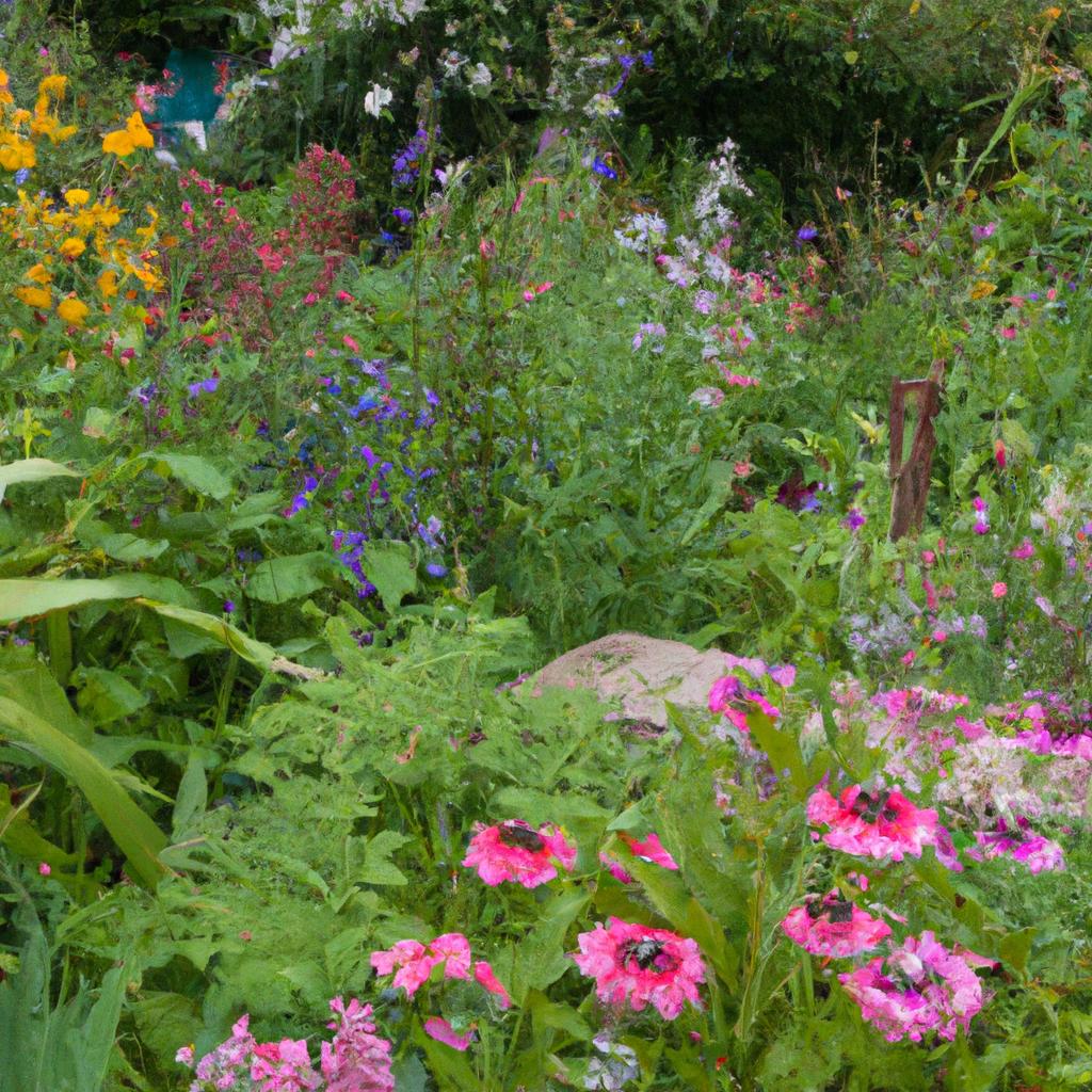 A garden filled with bee-friendly plants and flowers