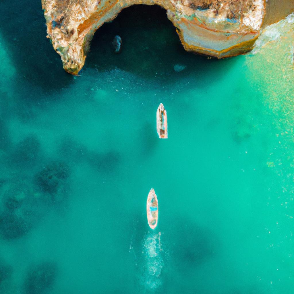 Aerial view of Benagil Cave in Portugal.