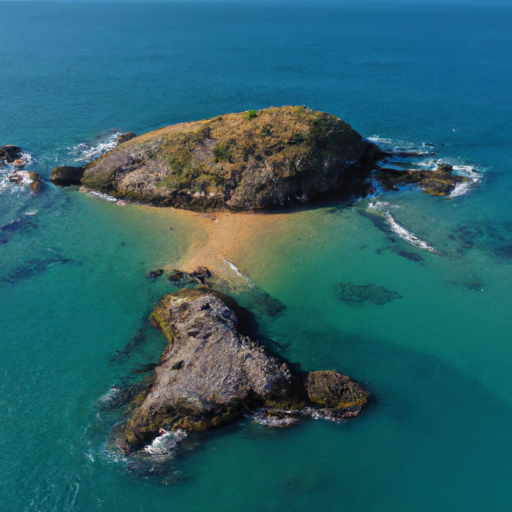 Get a bird's eye view of Vila Franca Islet and its stunning volcanic crater from above.