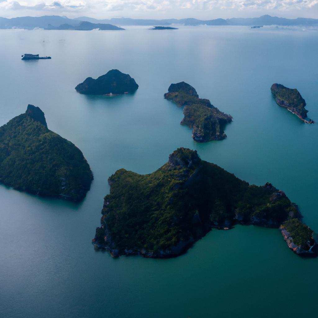 A mesmerizing bird's eye view of the many islands scattered throughout Vietnam Bay