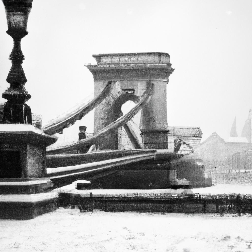 Szchenyi Chain Bridge covered in snow during winter