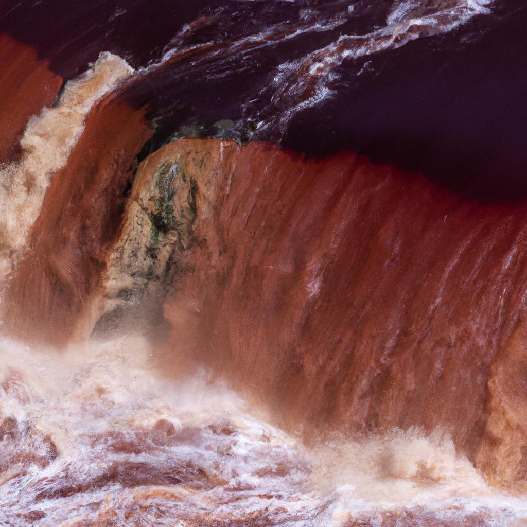 A close-up shot of Blood Falls showcasing the deep red color of the water.