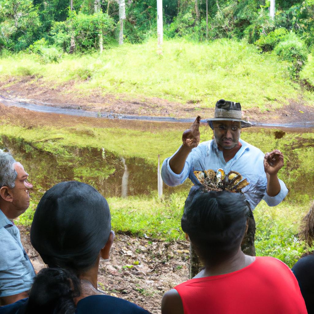 A local indigenous guide sharing stories about Blood Falls with scientists during an expedition.