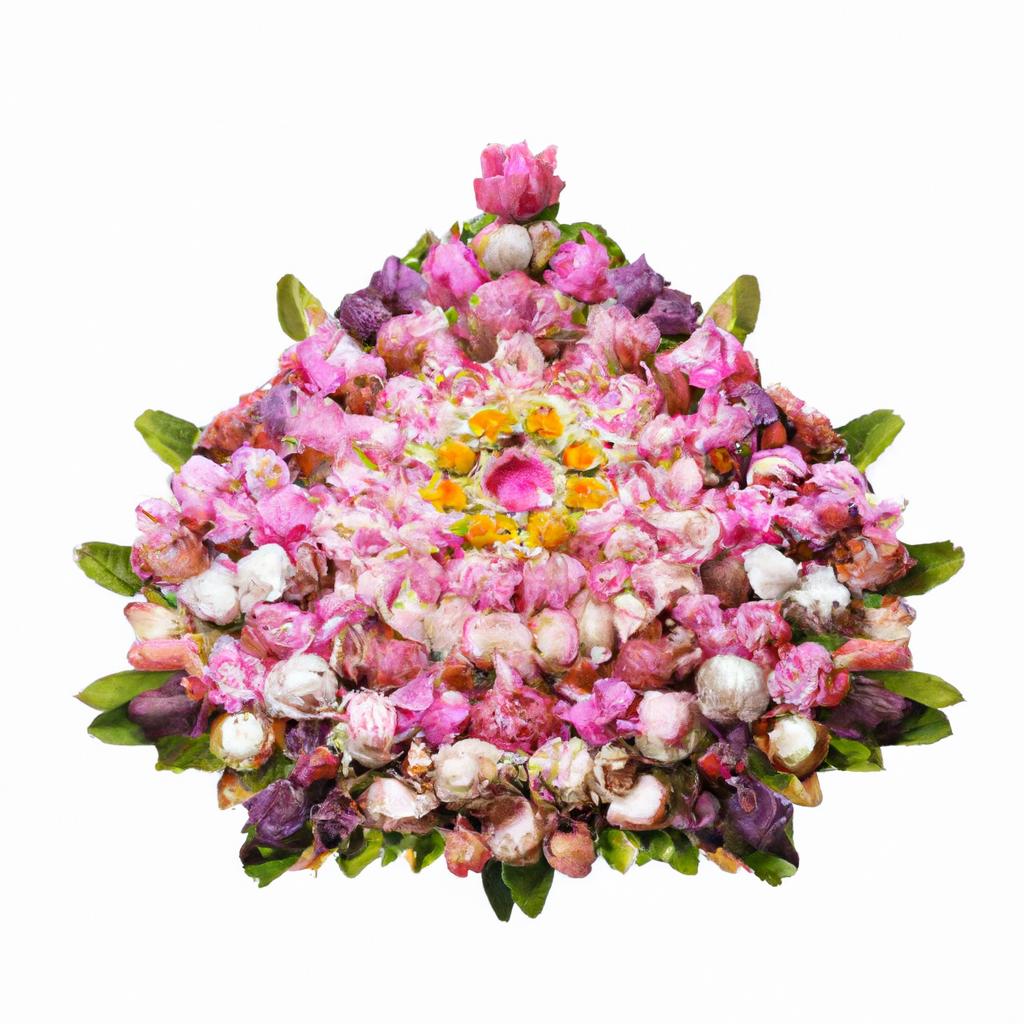A stunning lotus flower shape made out of vibrant flowers, celebrating the beauty of nature