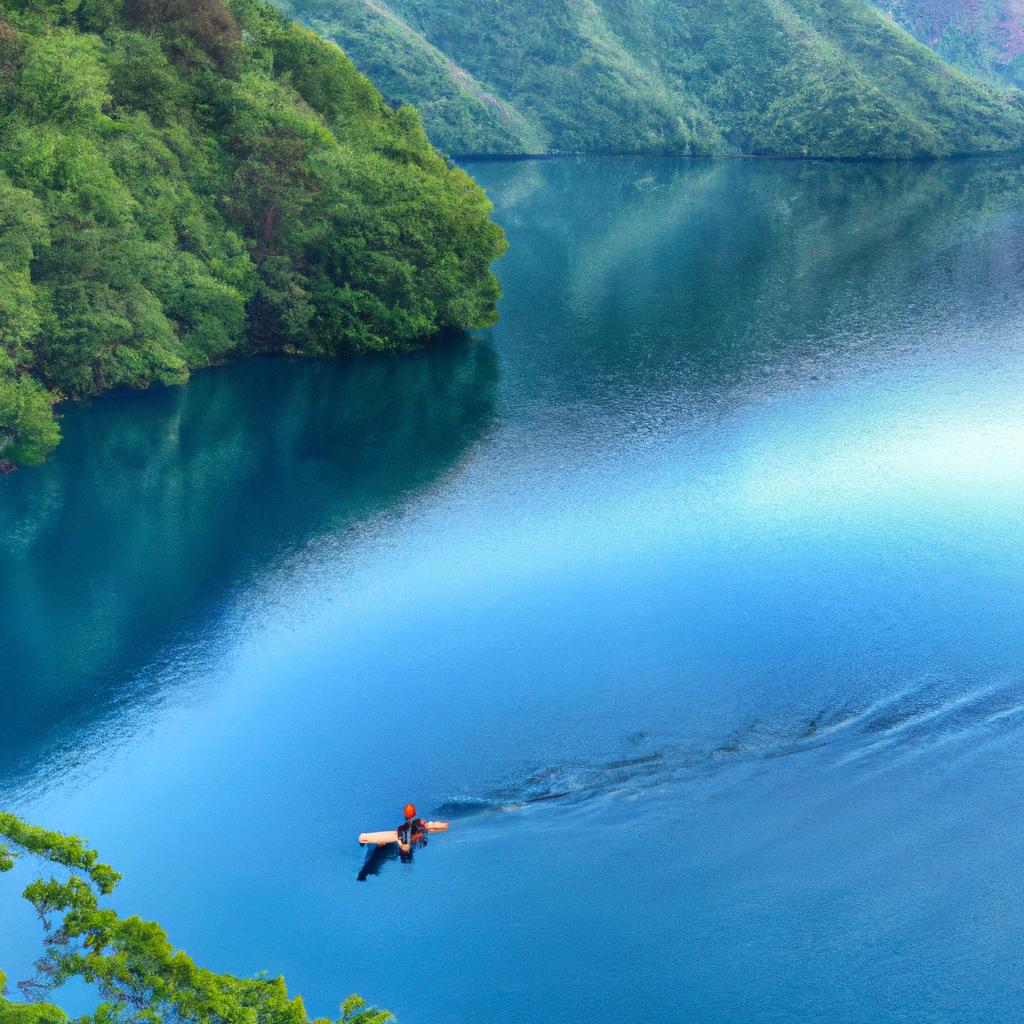 Boating in Blue Lake Japan is a popular activity among tourists.