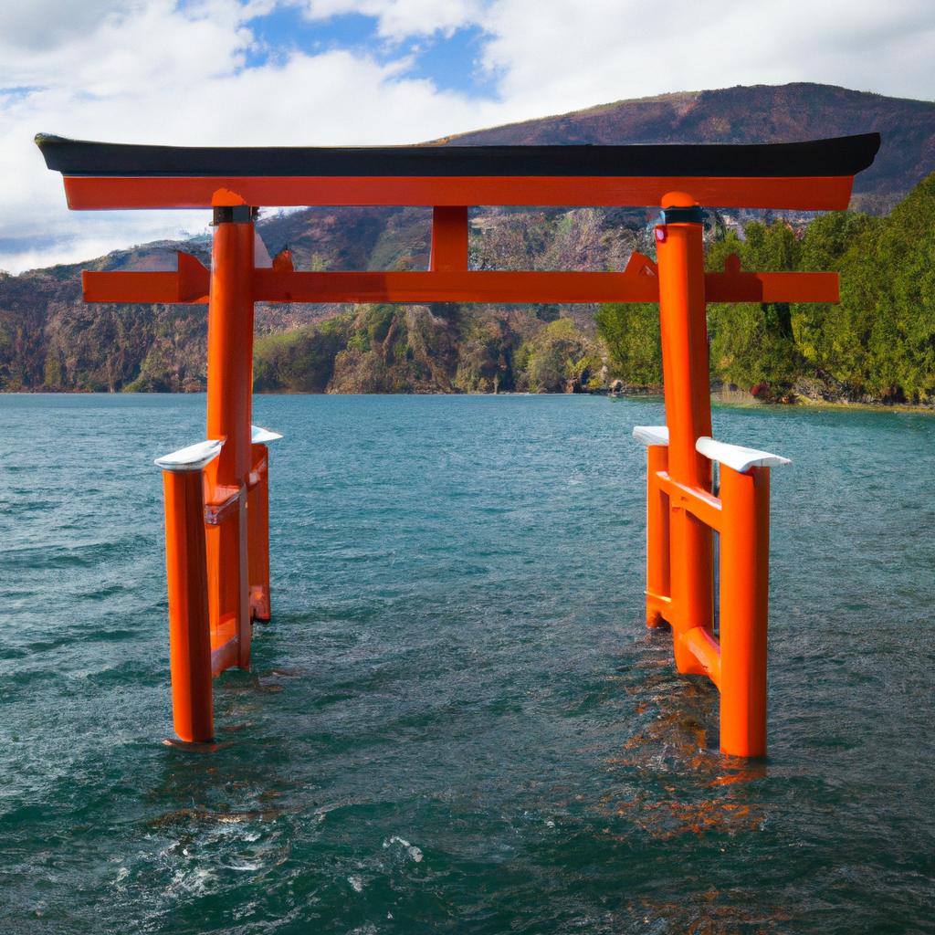 The iconic Torii gate at Blue Lake Japan is a symbol of Japanese culture and tradition.