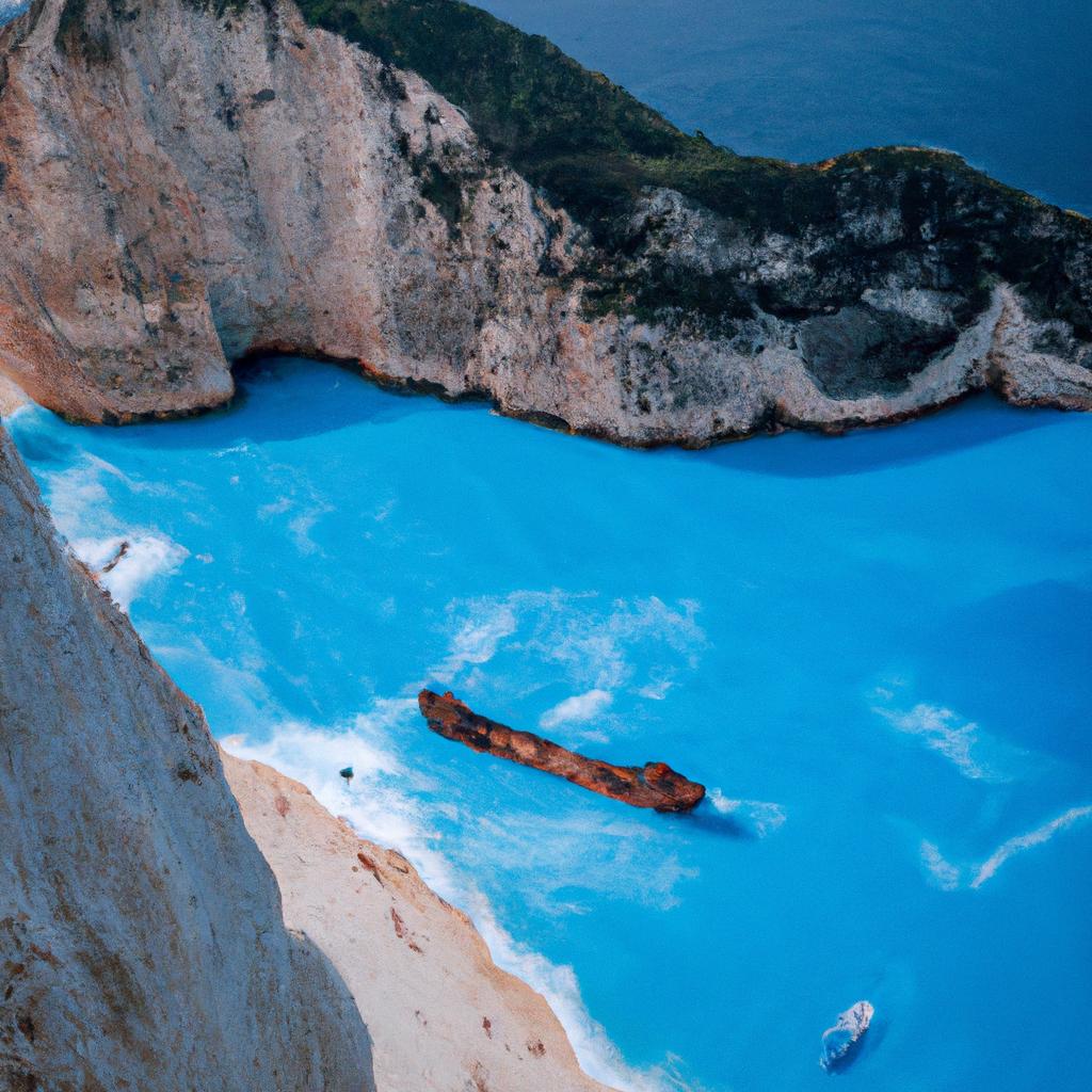 Approaching Navagio Shipwreck Beach by boat is a popular way to experience the beach and its stunning scenery.