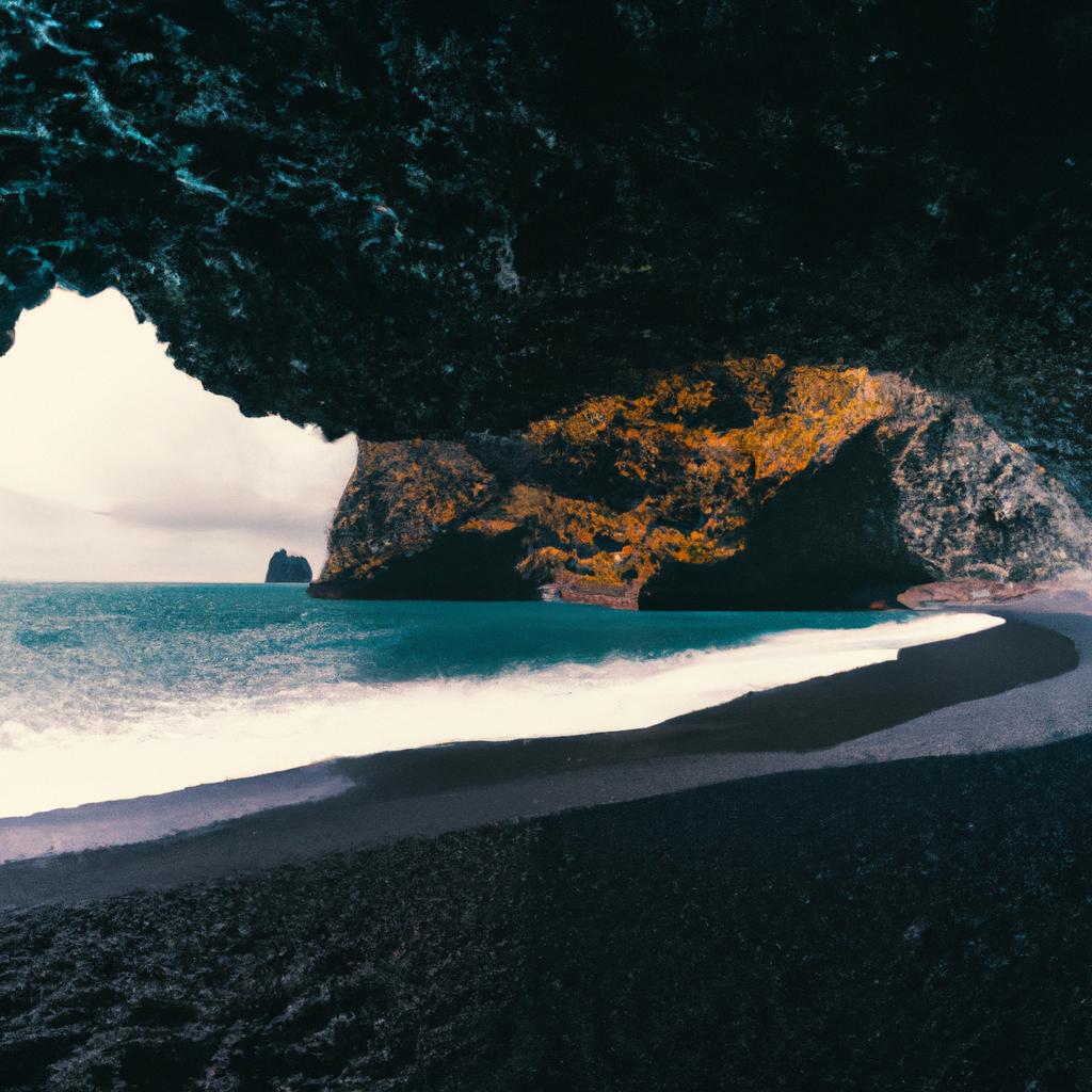 Explore the wonders of a massive cave to find a breathtaking beach with black sand and emerald water.