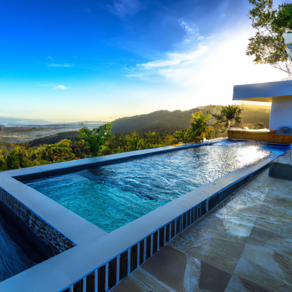 This breathtaking residential pool offers stunning views of the surrounding areas that will take your breath away.