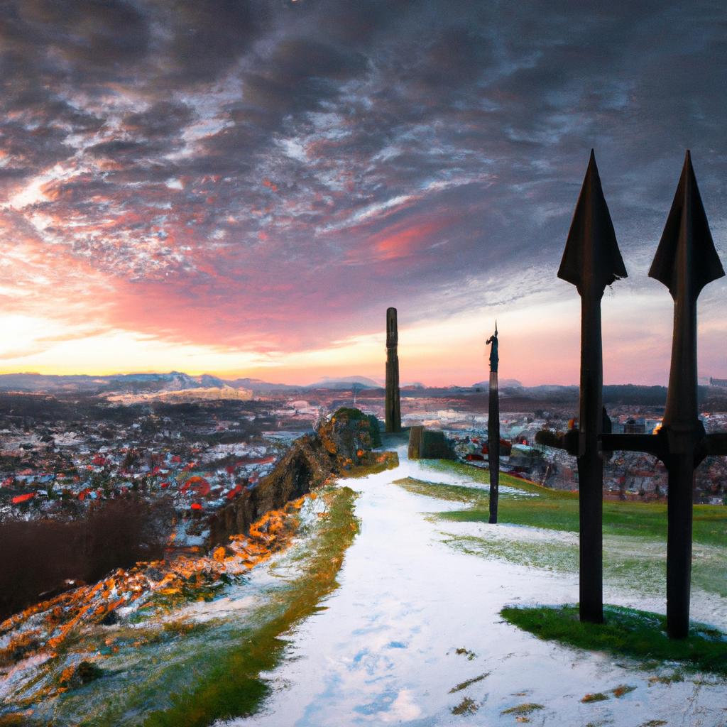 The Swords of Stavanger at sunrise