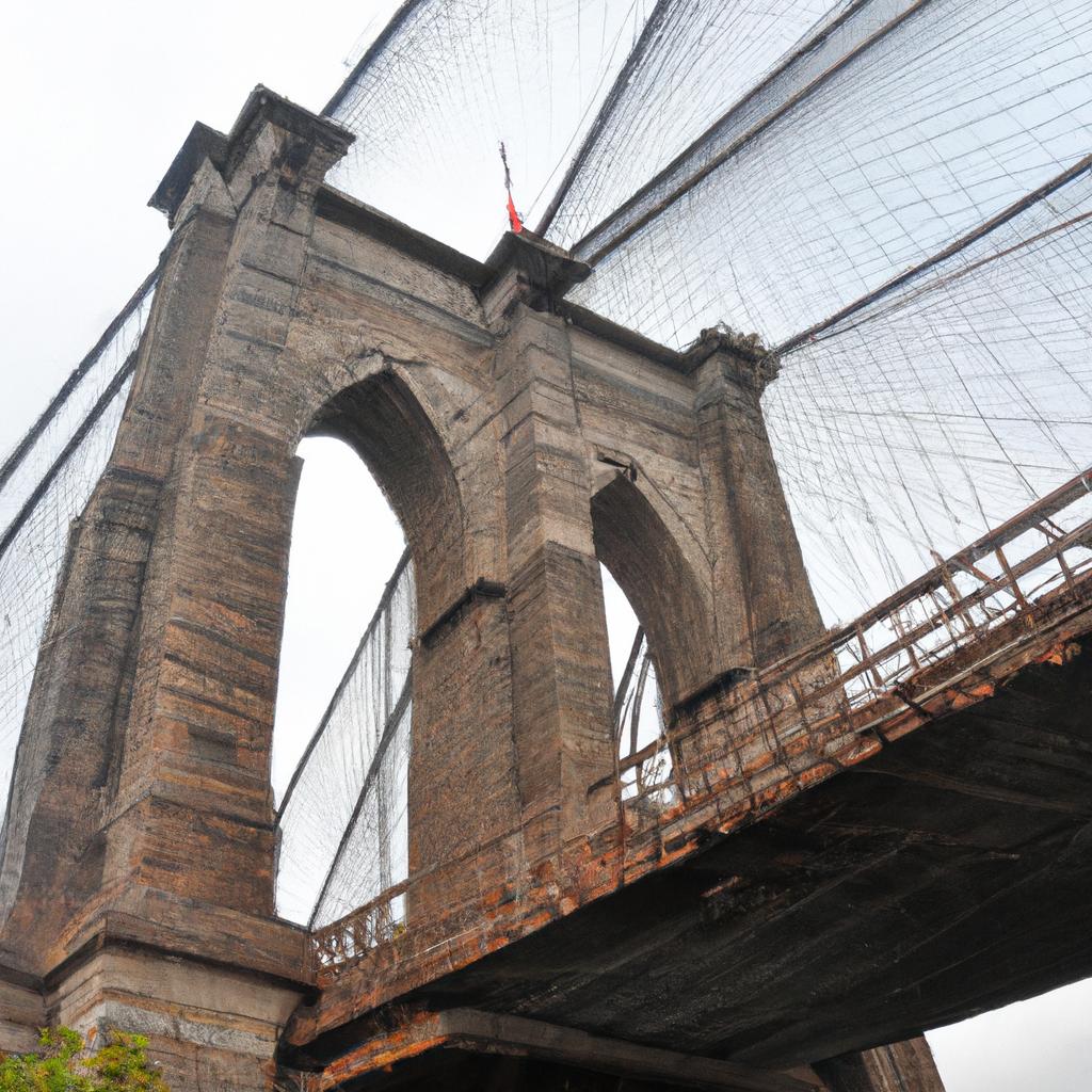 Marveling at the stunning architecture of the historic Brooklyn Bridge