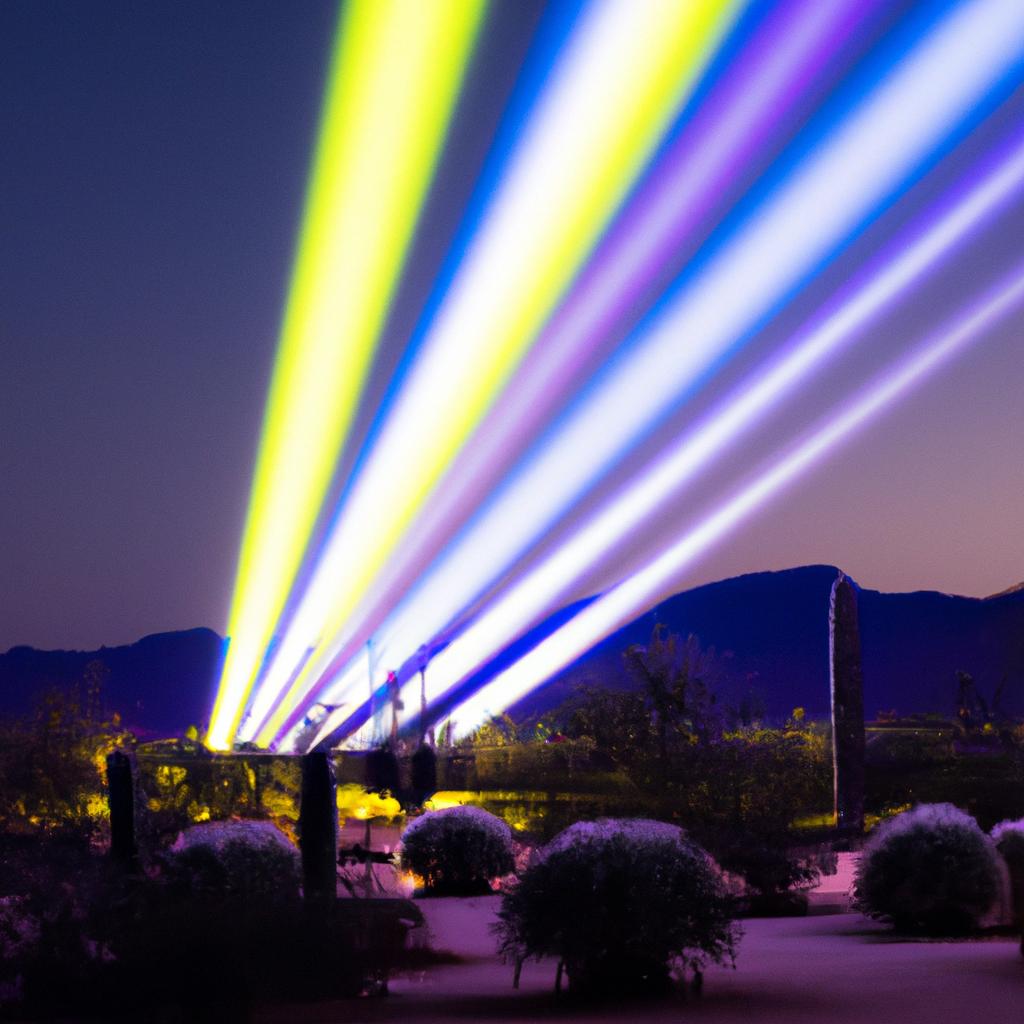 A stunning light installation creating a colorful spectacle at Burn Man