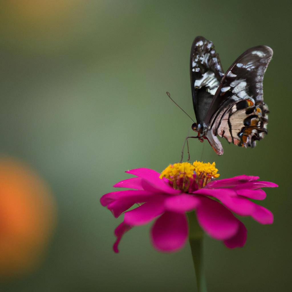 A monarch butterfly rests on a purple flower in a pollinator garden.