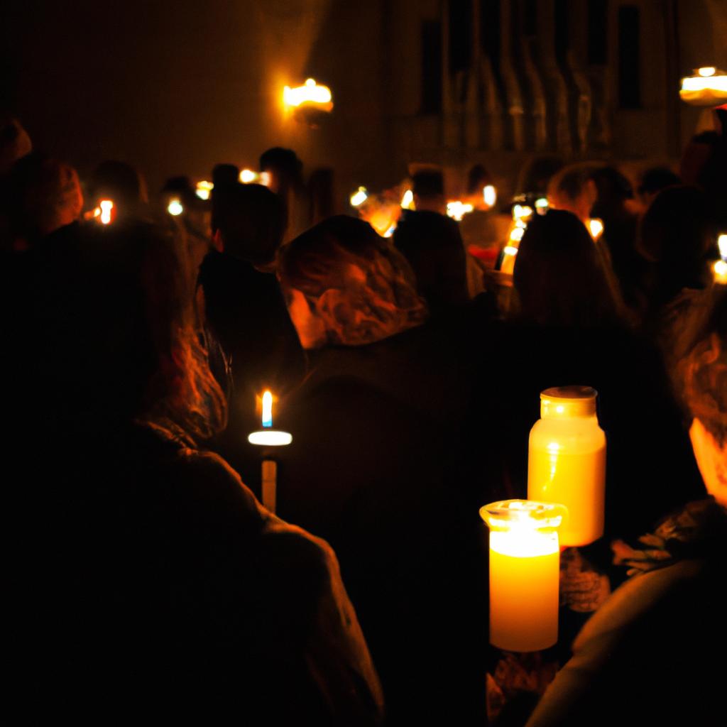 The faithful gather in the church for a candlelit carol service.