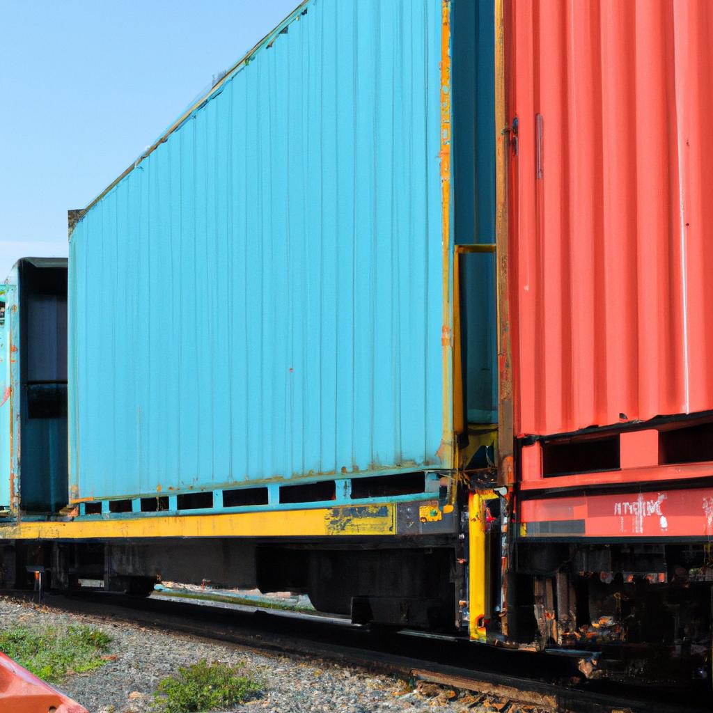 A cargo train carries shipping containers across the country