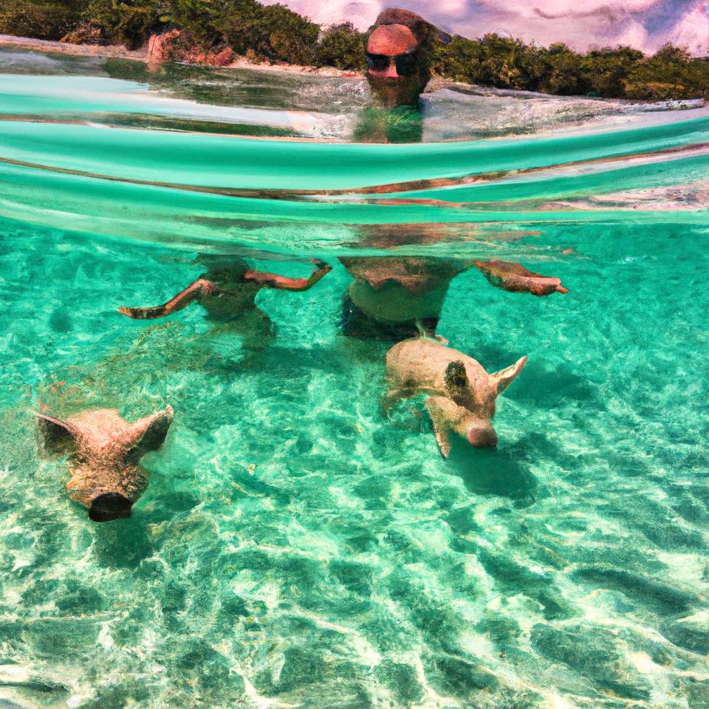 Swimming with pigs in the Caribbean is an activity that can be enjoyed by people of all ages.