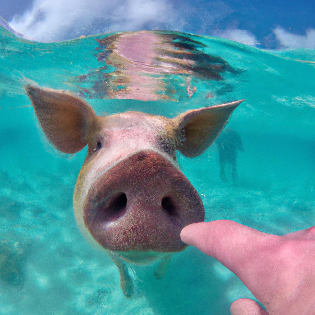 The pigs in the Caribbean are not afraid to approach humans and often swim up to visitors.