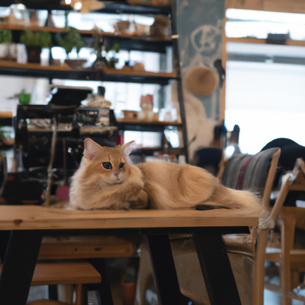Feline relaxation in a cozy pet-friendly cafe