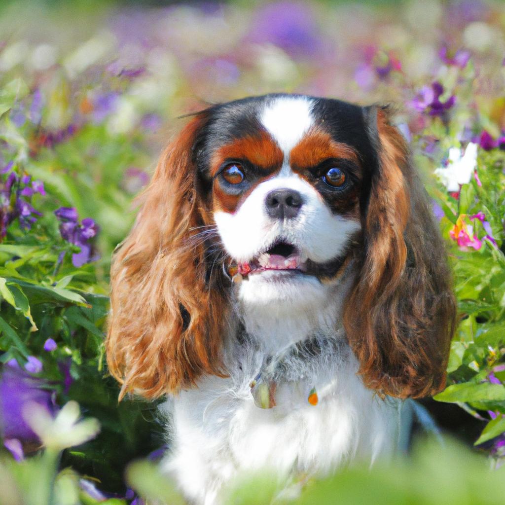 This Cavalier King Charles Spaniel looks right at home in this beautiful flower field!