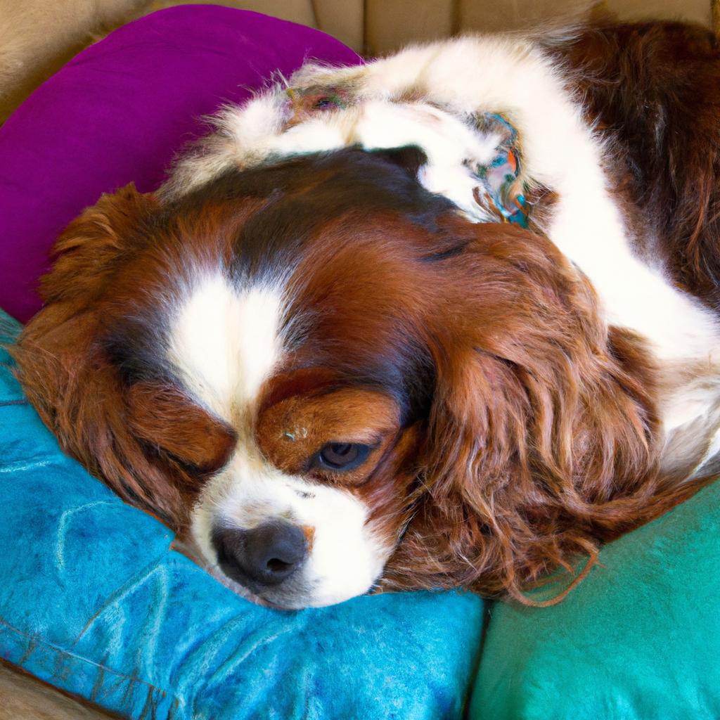 This sleepy Cavalier King Charles Spaniel looks so peaceful on its pillow!