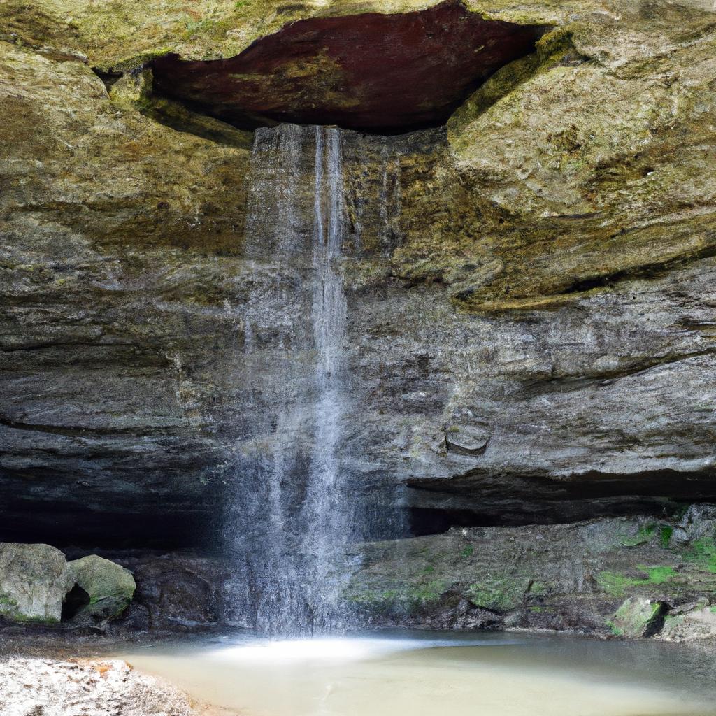 The captivating view of a cave grotto with a stunning waterfall.