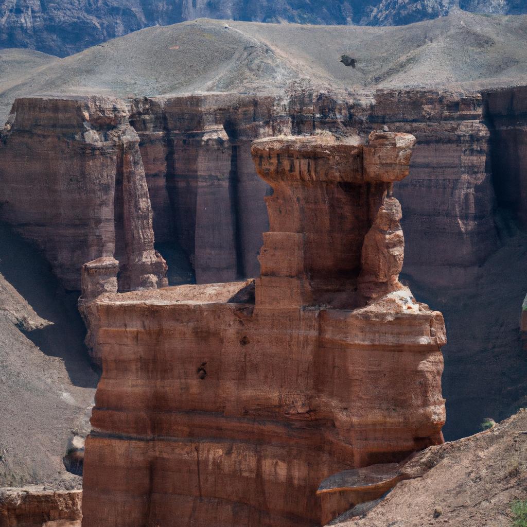 The unique rock formations in Charyn Canyon are a result of millions of years of erosion and weathering.