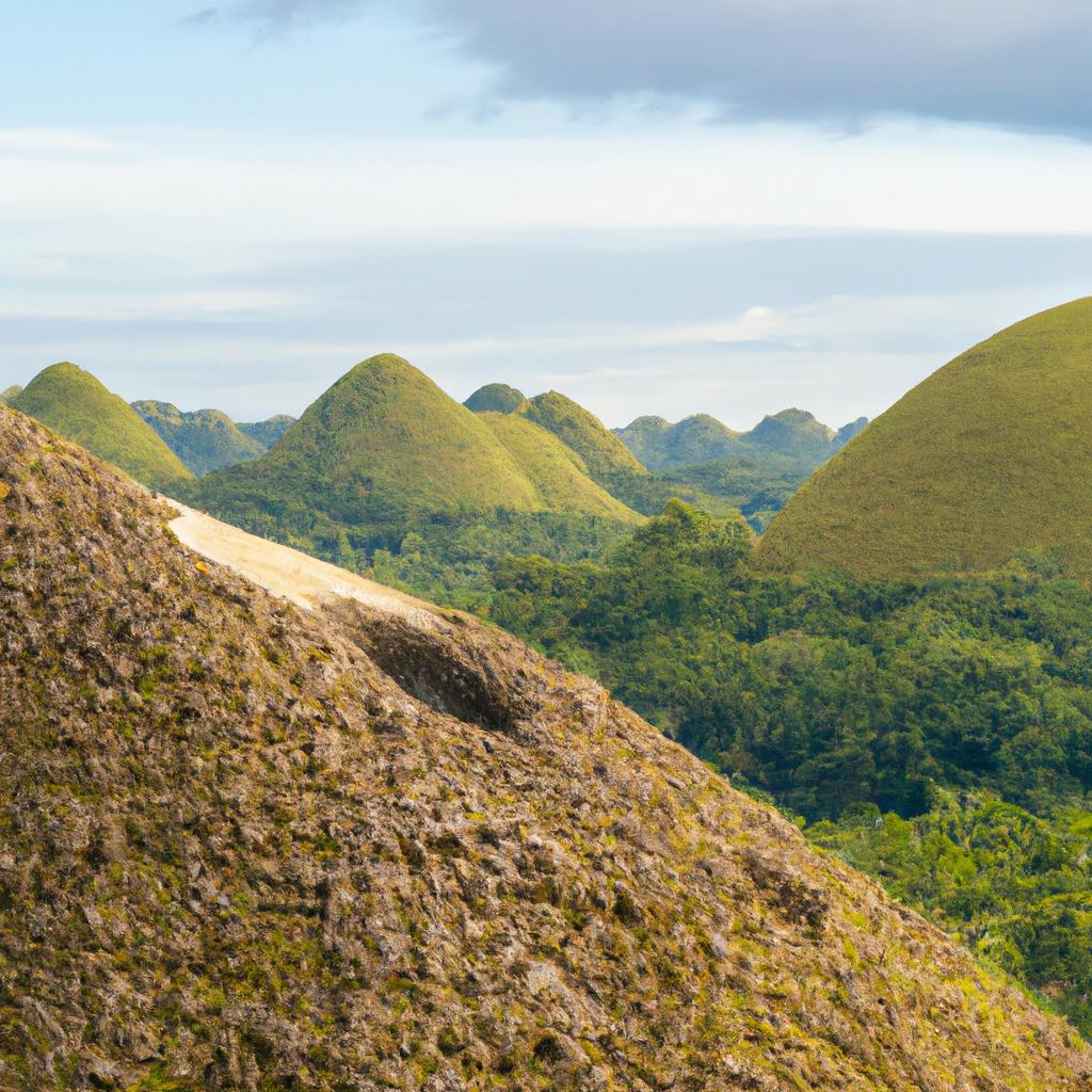 Up close, the Chocolate Hills reveal their fascinating geological formations.
