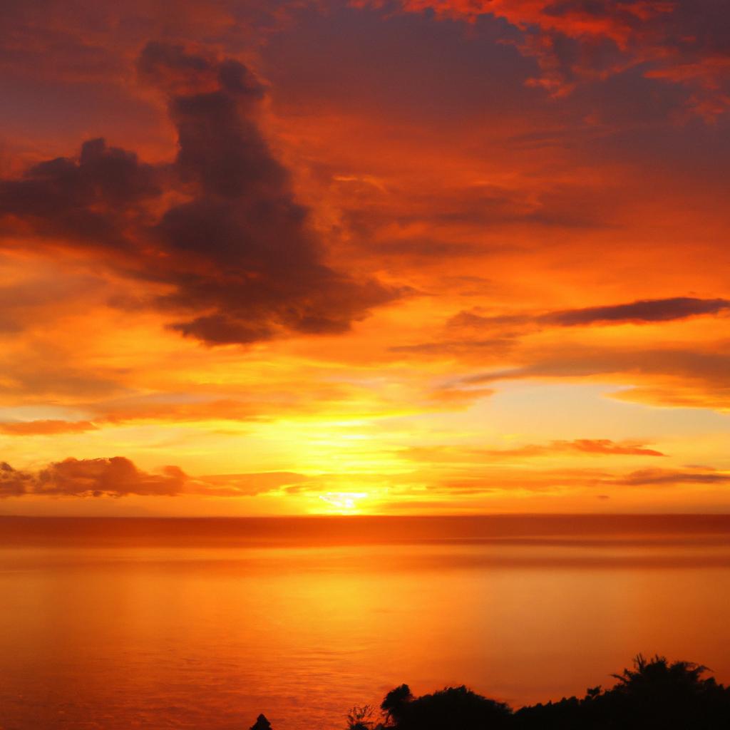 As the sun sets over the Indian Ocean, the sky over the Christmas Island is painted with a myriad of colors, creating a truly mesmerizing sight.
