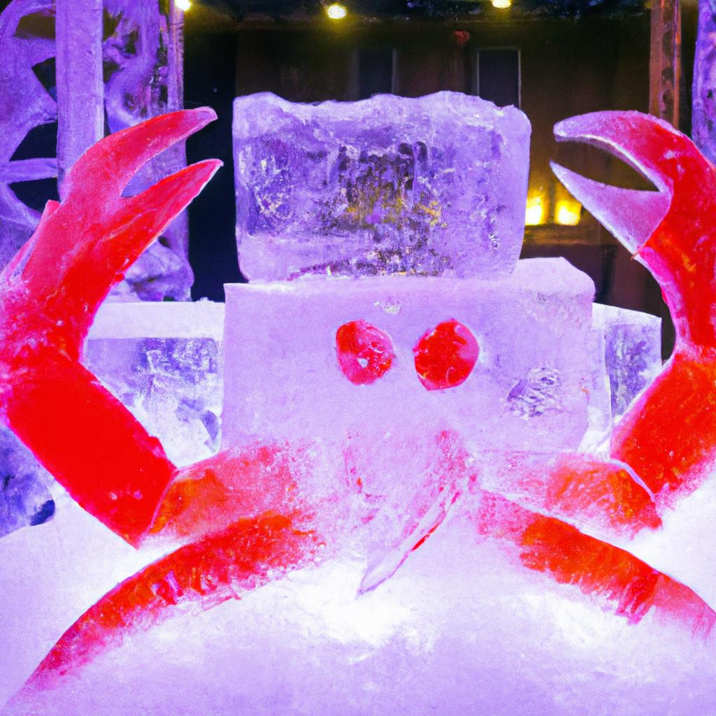 Marvel at the intricate details of this Christmas red crab ice sculpture