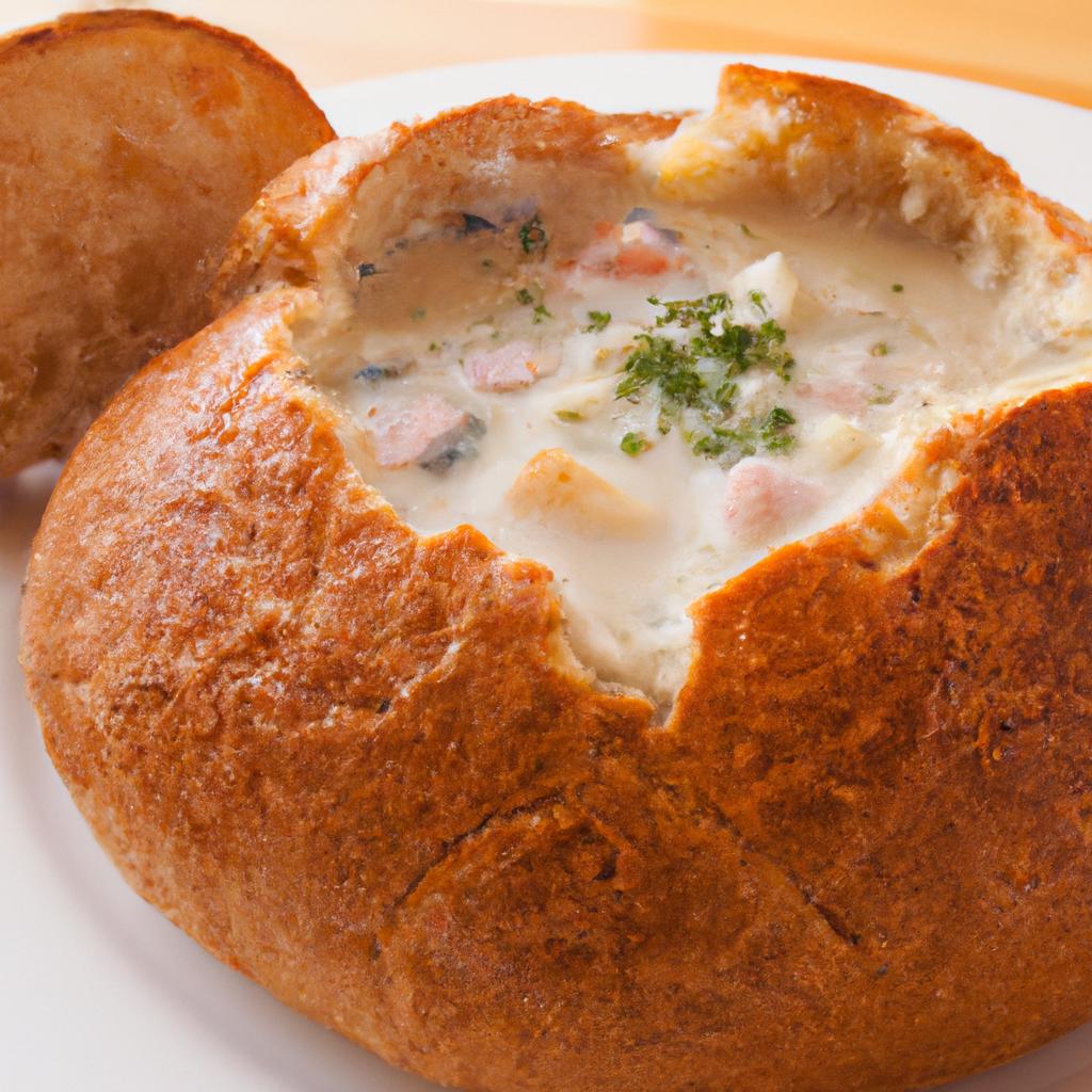 Clam chowder served in a sourdough bread bowl is a San Francisco specialty and a must-try for foodies