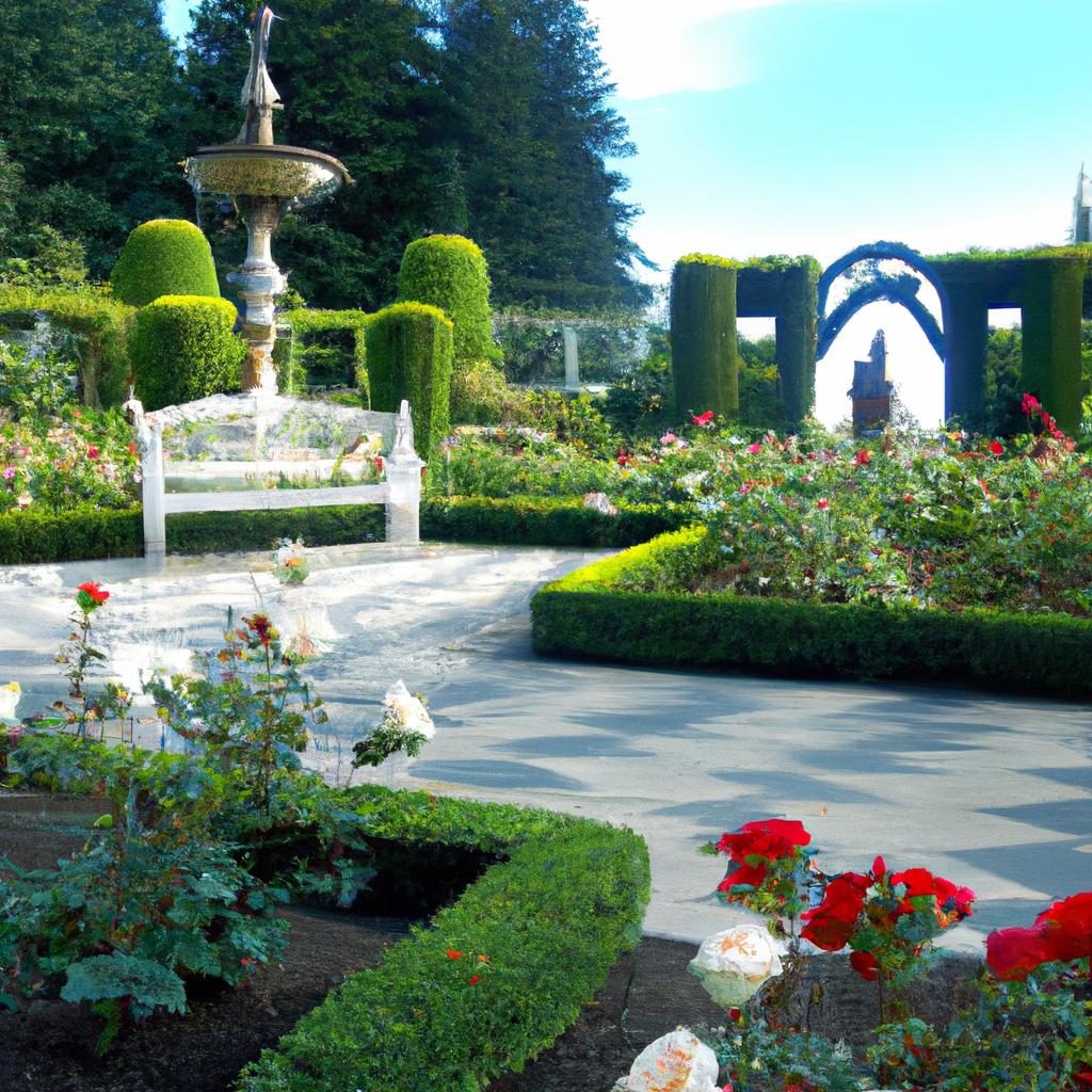A classic garden with a beautiful rose garden