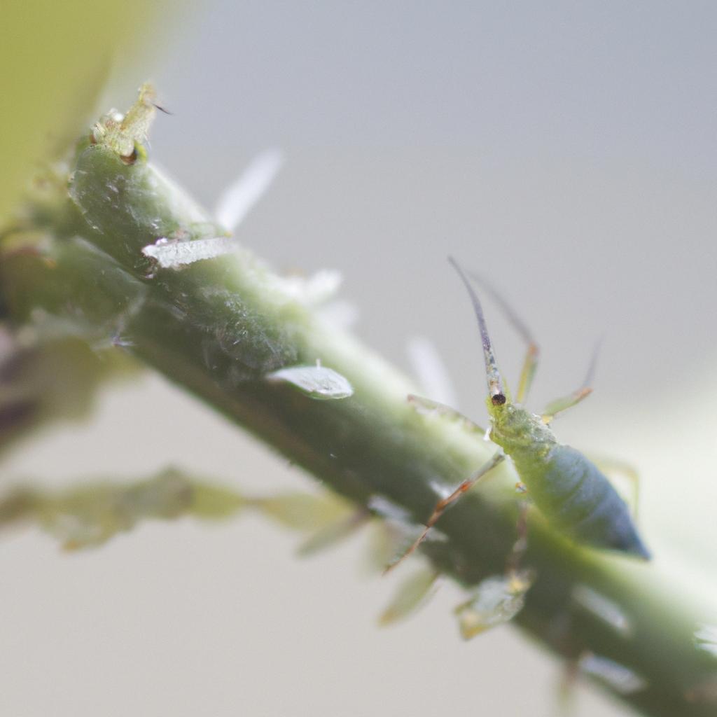 An aphid infestation on a plant stem
