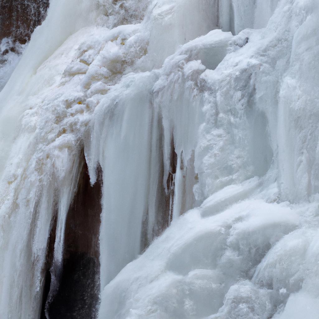 A stunning close-up of a frozen waterfall in Minnesota showcasing the intricate details of the ice