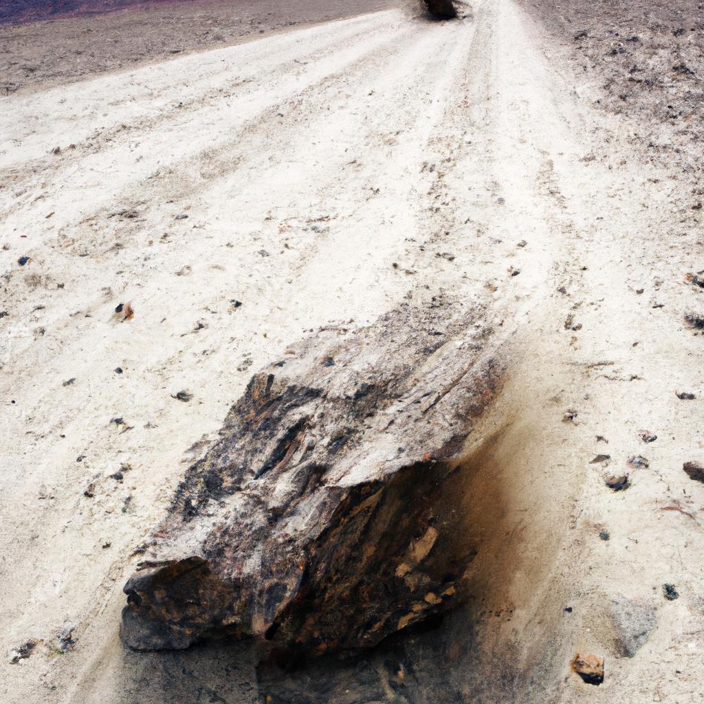 Close-up of a moving stone in Death Valley